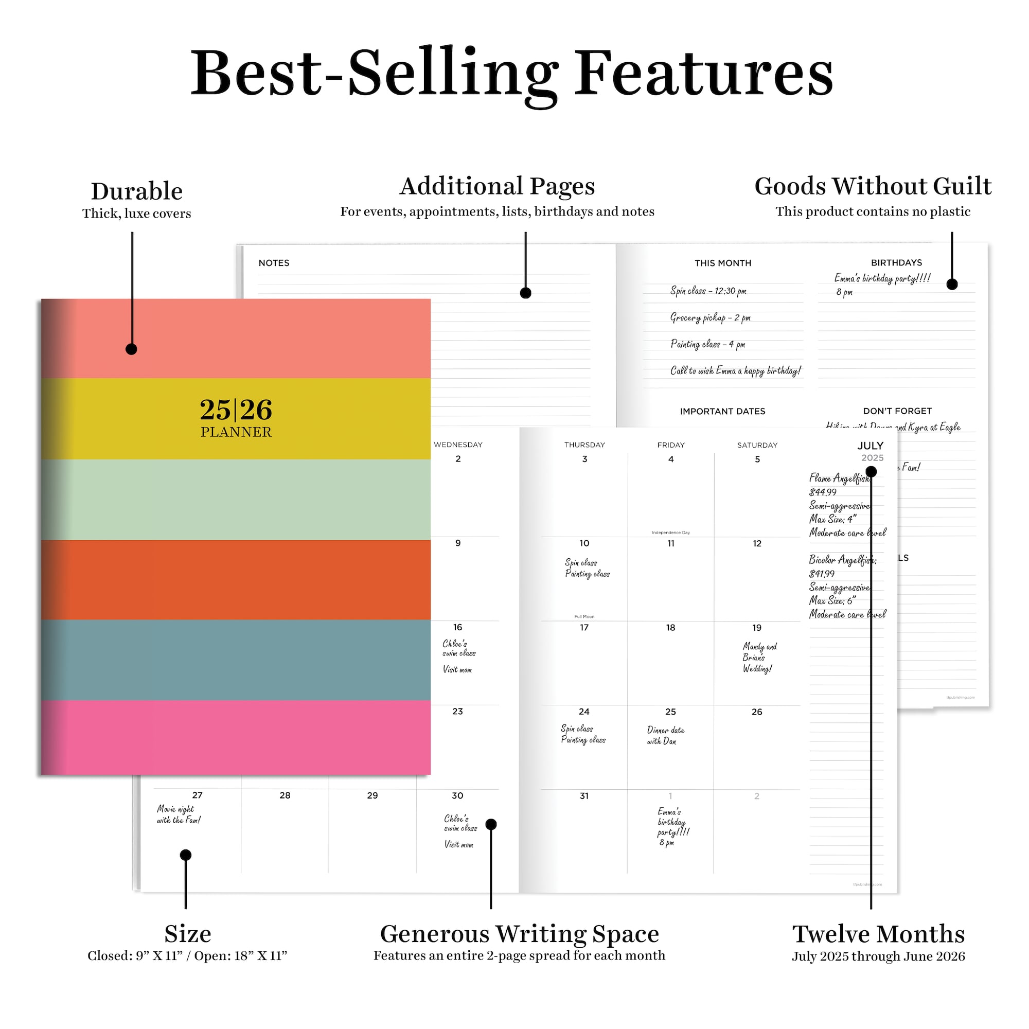 TF Publishing 2025-2026 Super Stripe Large Monthly Planner